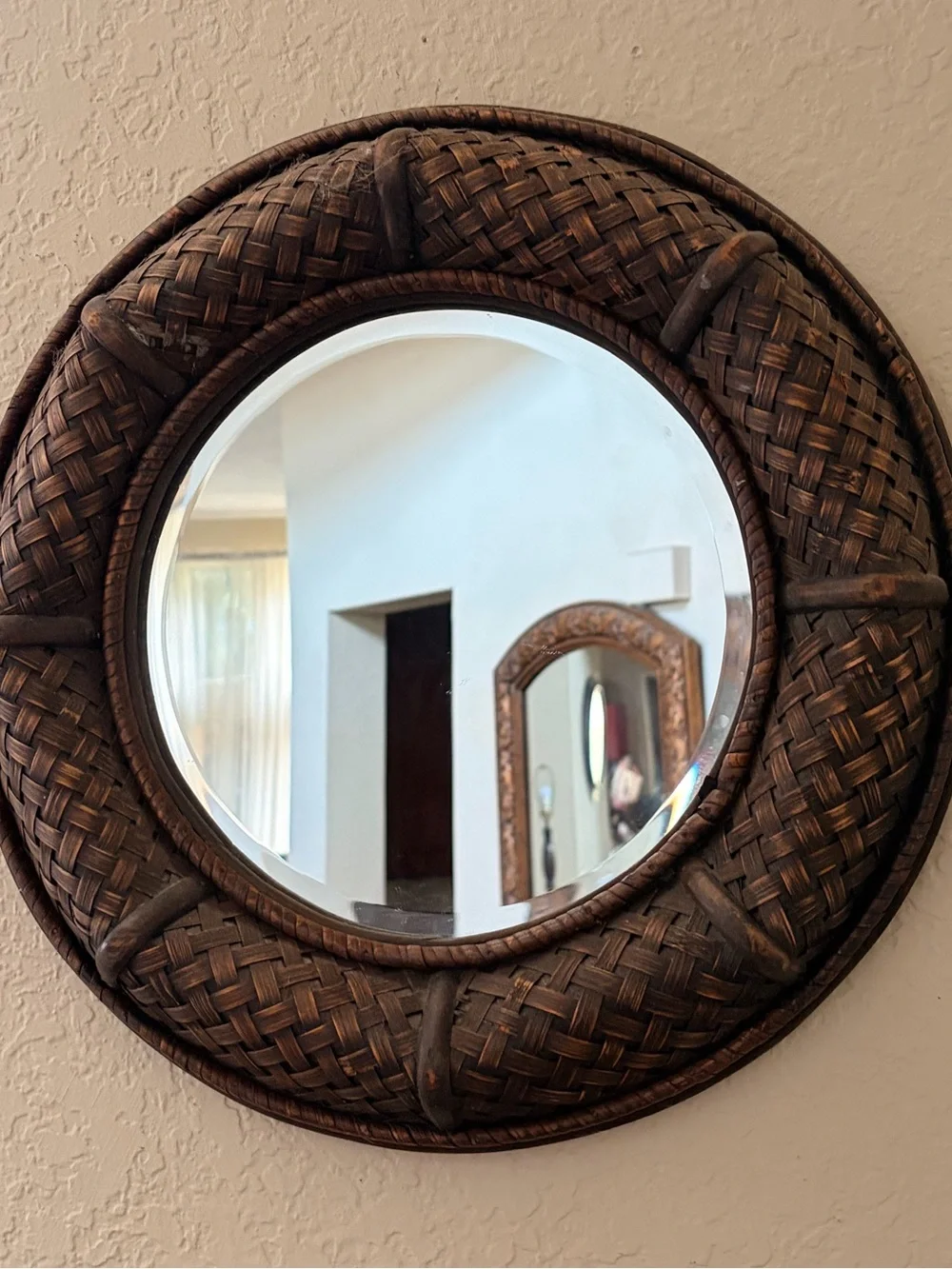 Woven Round Wall Mirror - Brown